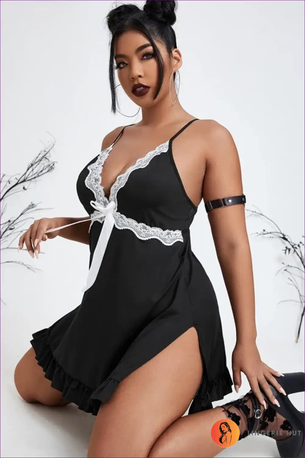 Black Babydoll Nightgown with Lace Empire Band - Soft Fit - Lingerie - Boudoir • Date Night • just in • Hut