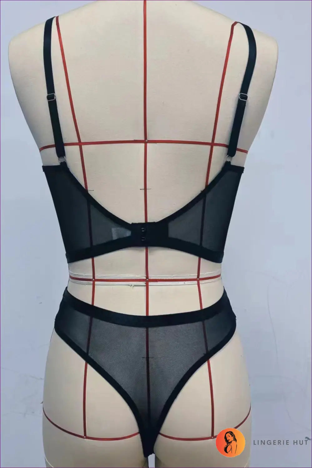 Black Lace Mesh Bra Set - Nightclub Confidence - Lingerie - Hut - All Season • Boudoir • Clubwear • Cutout