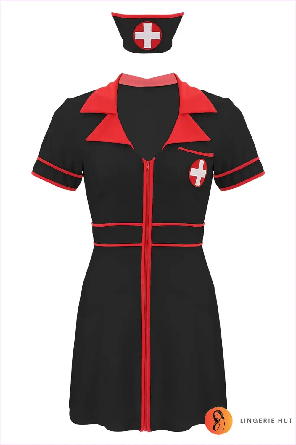 Black Nurse Costume with Red Piping - Edgy Party Uniform for Clubwear, Costume, Date Night, Evening Wear,