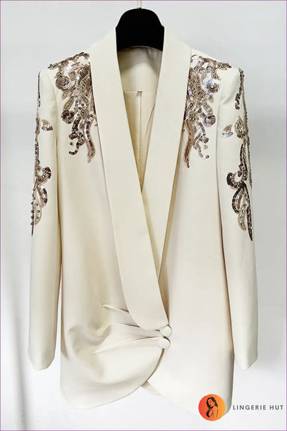 Blazer Dress with Beaded Details - Executive Glamour - s / Ivory - Dresses - Lingerie Hut - All Season • Casual