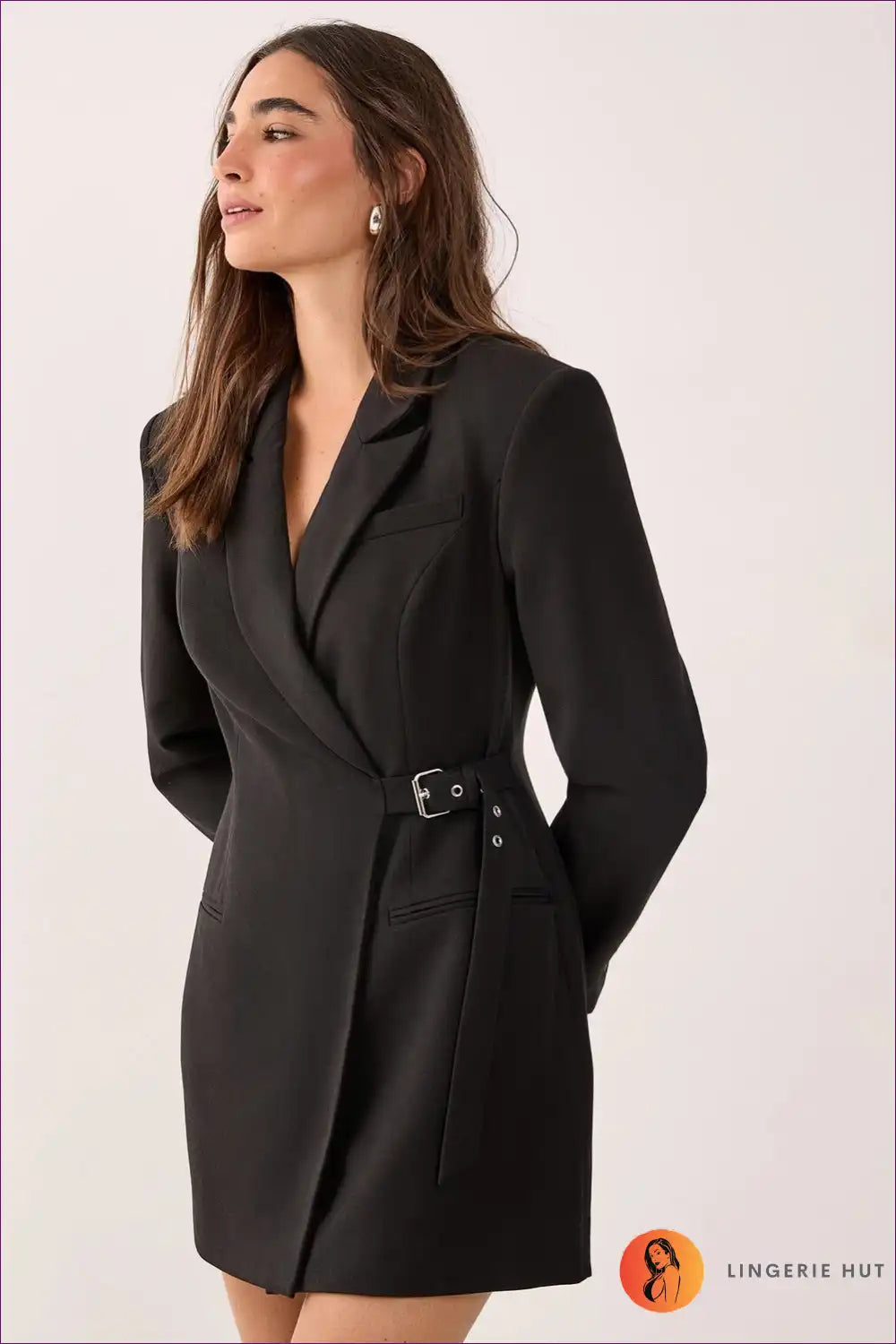 Blazer Dress with Belt Detail - Boardroom Confidence for All Season, Backless, Bodycon, Casual,