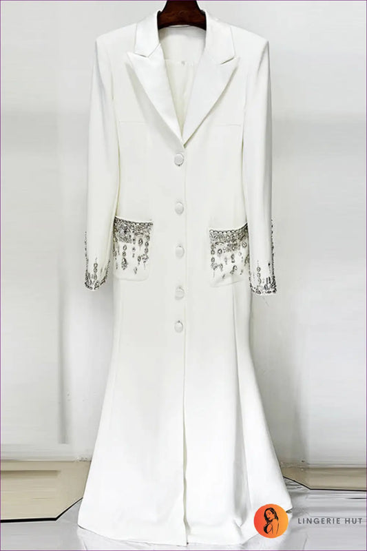 Blazer Dress with Crystal Fringe - Polished Statement - s / White - just in - Olady