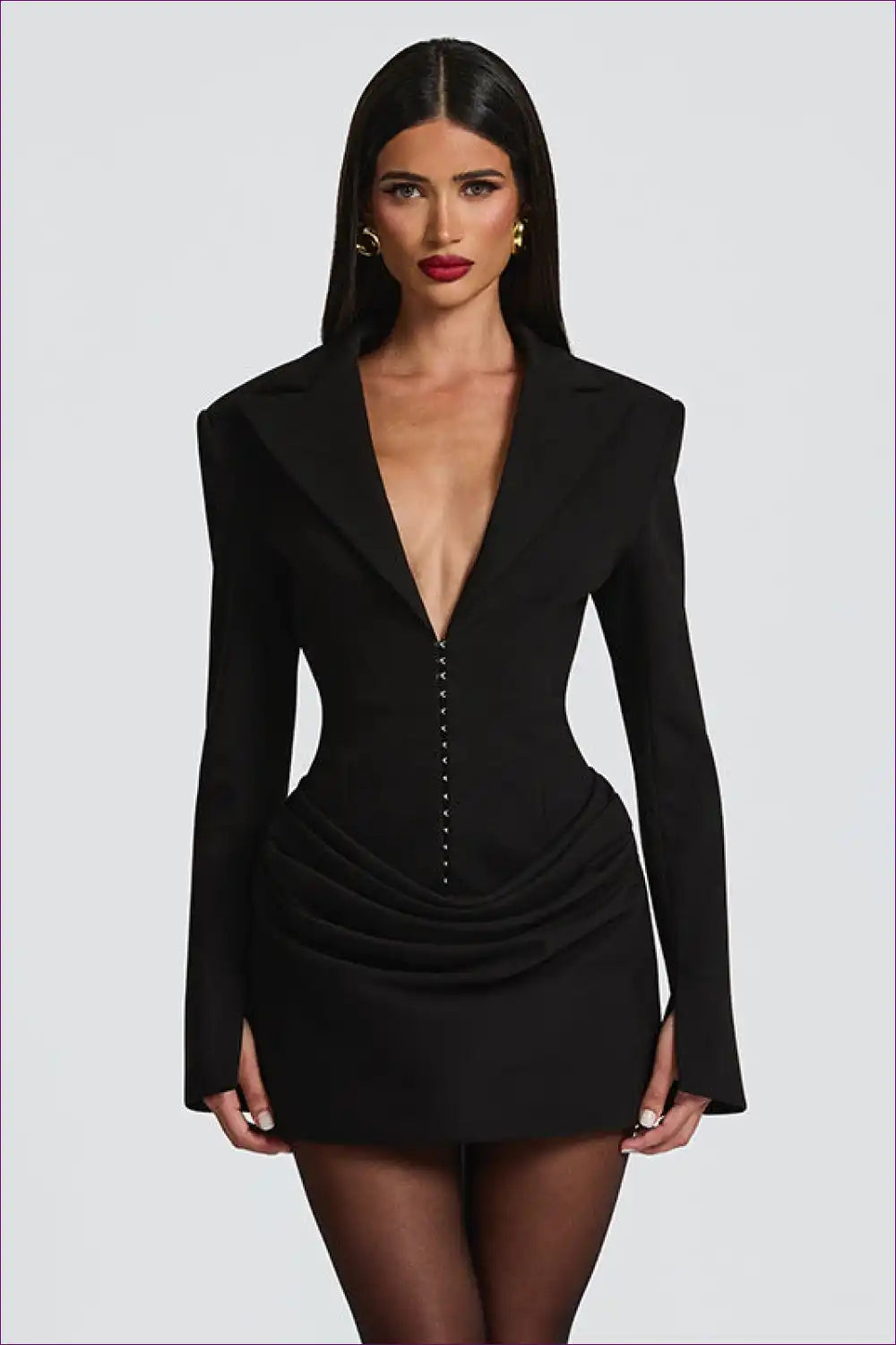 Blazer Dress with Deep V-neck and Hook Closure for Evening Wear, Formal just In, Mini, Party