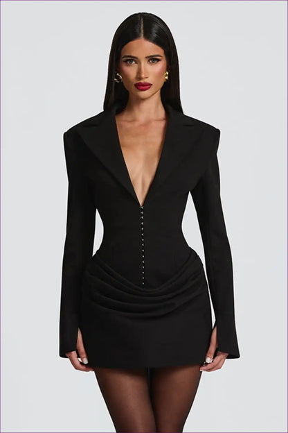 Blazer Dress with Deep V-neck and Hook Closure for Evening Wear, Formal just In, Mini, Party