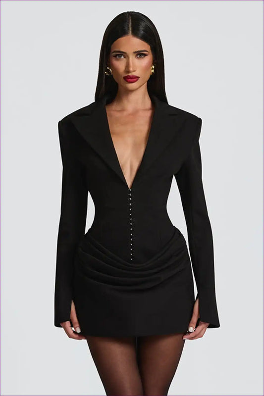 Blazer Dress with Deep V-neck and Hook Closure for Evening Wear, Formal just In, Mini, Party