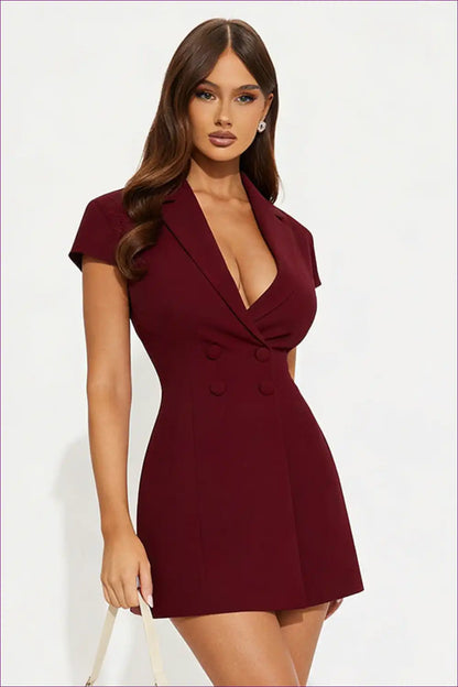 Blazer Dress with Double-breasted Detail - Power Dressing for All Season, Backless, Bodycon, Casual,