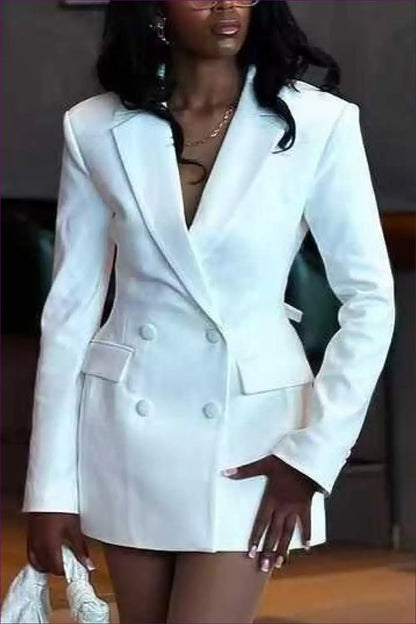 Blazer Dress with Double-breasted Front - Power Player for All Season, Bodycon, Casual, Dress, Evening Wear
