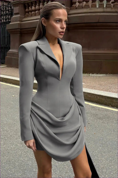 Blazer Dress with Draped Detail - Executive Edge for All Season, Bodycon, Casual, Cutout,