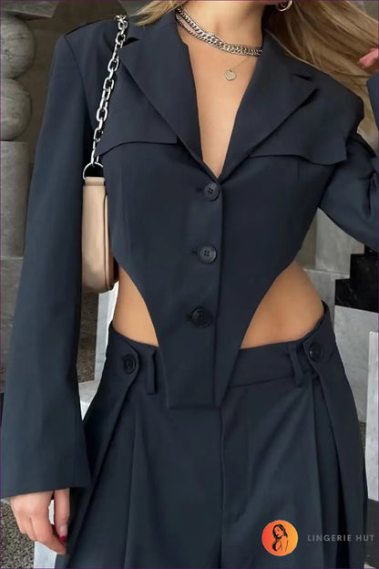 Blazer Set with Cut-out Details - Power Meeting Ready - co Ord - Lingerie Hut - All Season • Casual • Cutout • Evening