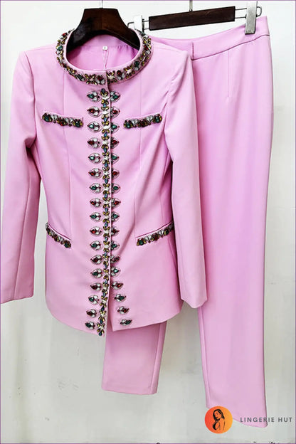 Blazer Set with Embellished Trim - Power Meeting Ready - s / Pink - co Ord - Lingerie Hut - All Season • Autumn