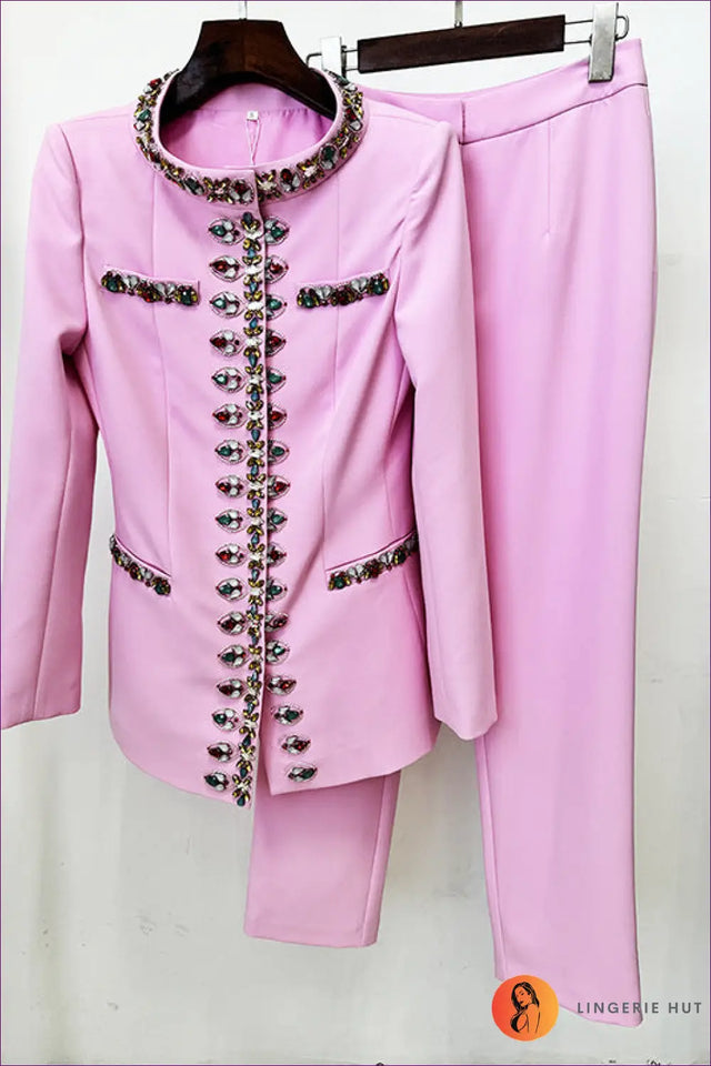 Blazer Set with Embellished Trim - Power Meeting Ready