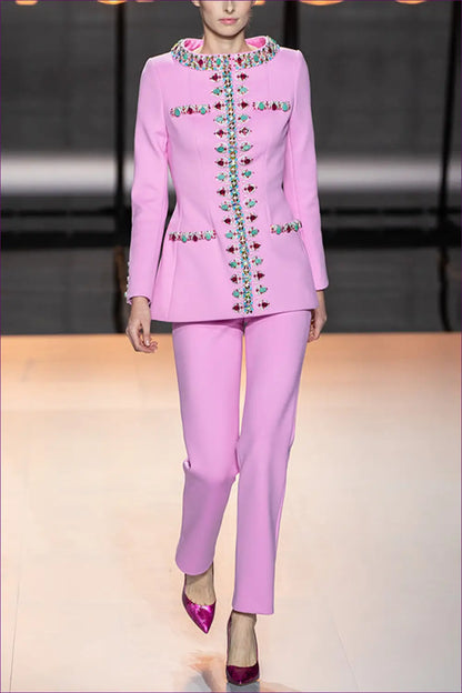 Blazer Set with Embellished Trim - Power Meeting Ready - co Ord - Lingerie Hut - All Season • Autumn • Blouse • Evening