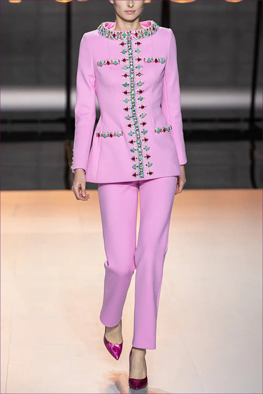 Blazer Set with Embellished Trim - Power Meeting Ready - co Ord - Lingerie Hut - All Season • Autumn • Blouse • Evening