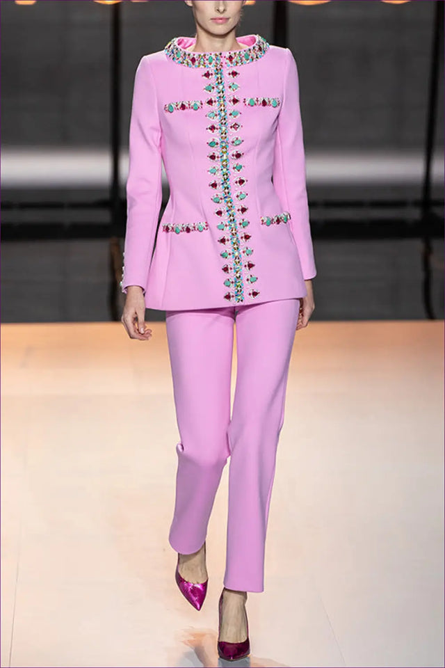 Blazer Set with Embellished Trim - Power Meeting Ready