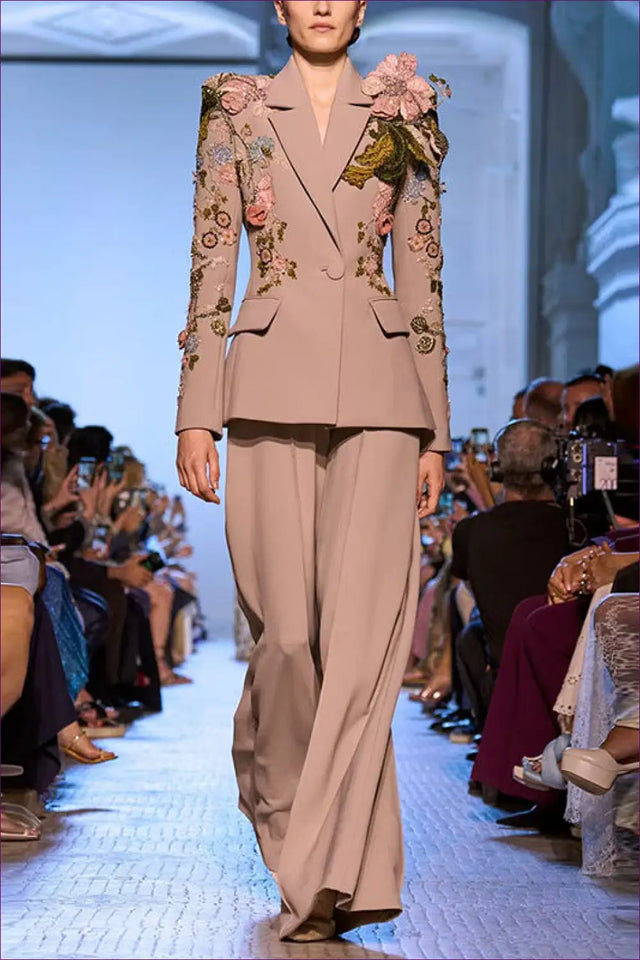 Blazer Set with Floral Appliqué - Garden Party Grace