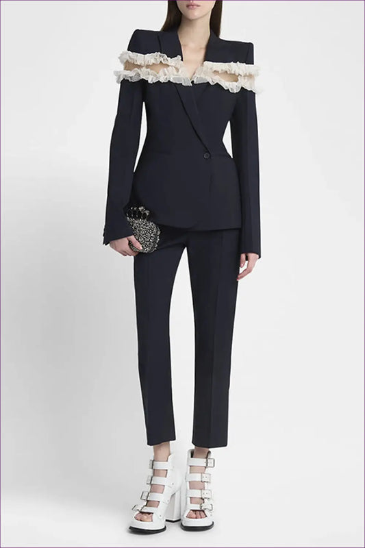 Blazer Set with Ruffle Detail - Power Meeting Ready - co Ord - Lingerie Hut - All Season • Casual • Dress • Everyday