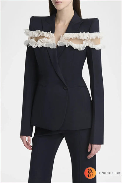 Blazer Set with Ruffle Detail - Power Meeting Ready - co Ord - Lingerie Hut - All Season • Casual • Dress • Everyday