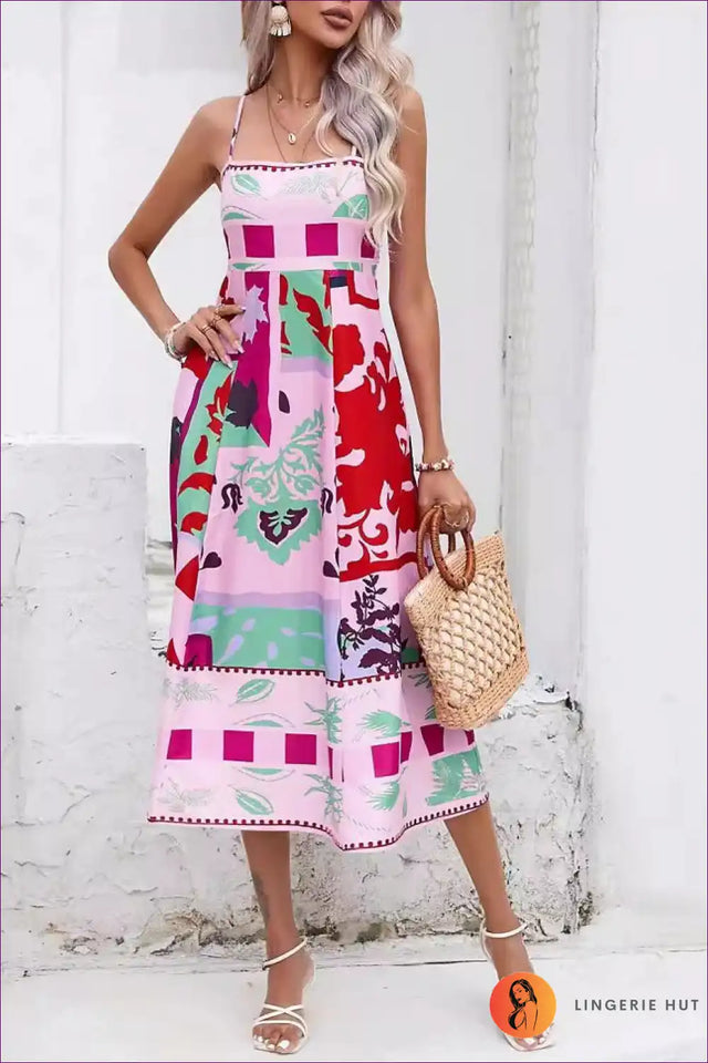 Block Print Midi Dress with Spaghetti Straps - Summer Evenings Sorted