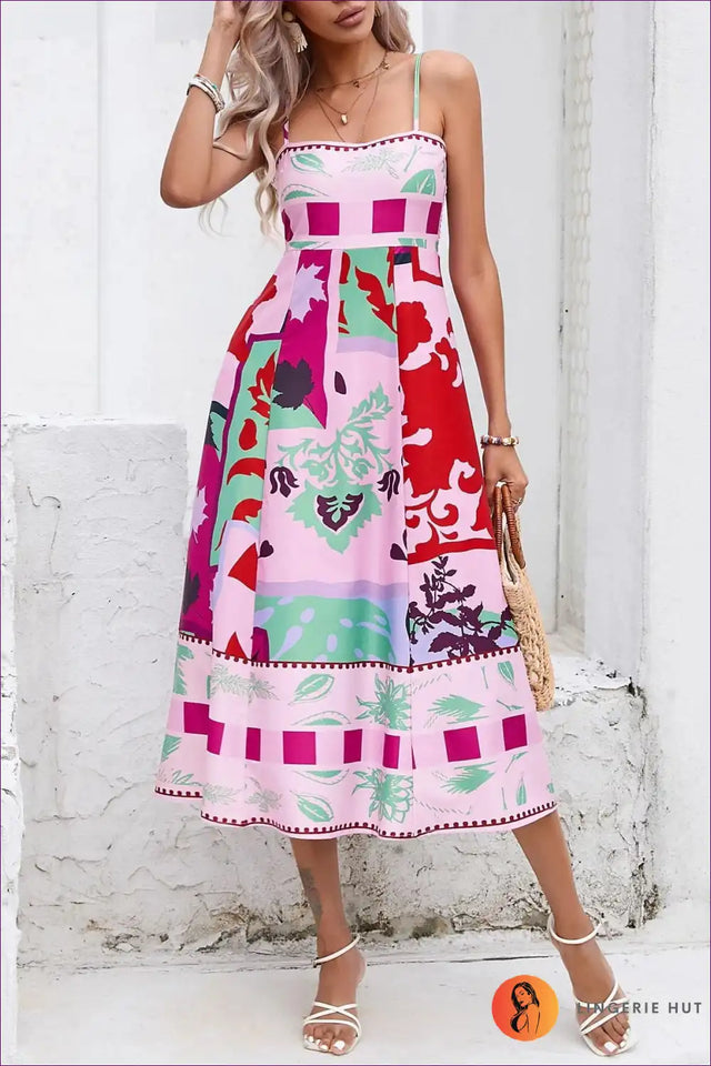Block Print Midi Dress with Spaghetti Straps - Summer Evenings Sorted