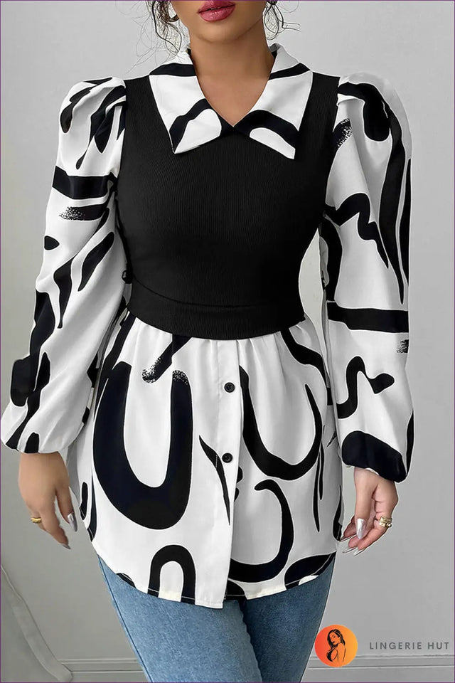 Blouse with Abstract Print Overlay - Creative Expression