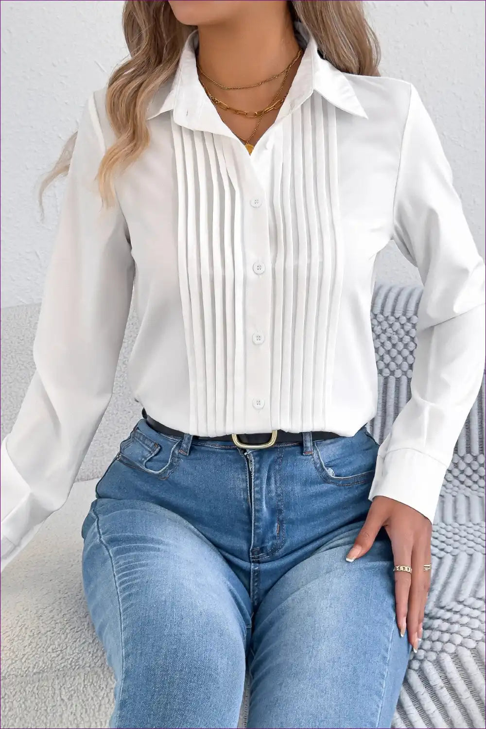 Blouse with Pleated Front - Executive Confidence for Autumn, Blouse, Casual, Everyday, Formal Wear