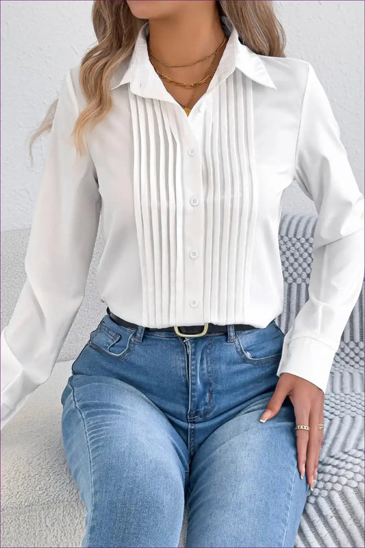 Blouse with Pleated Front - Executive Confidence for Autumn, Blouse, Casual, Everyday, Formal Wear