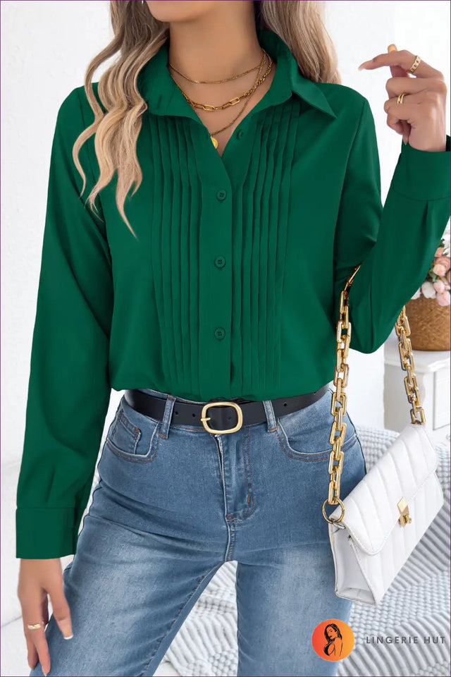 Pleated Front Blouse - Quiet Office Elegance
