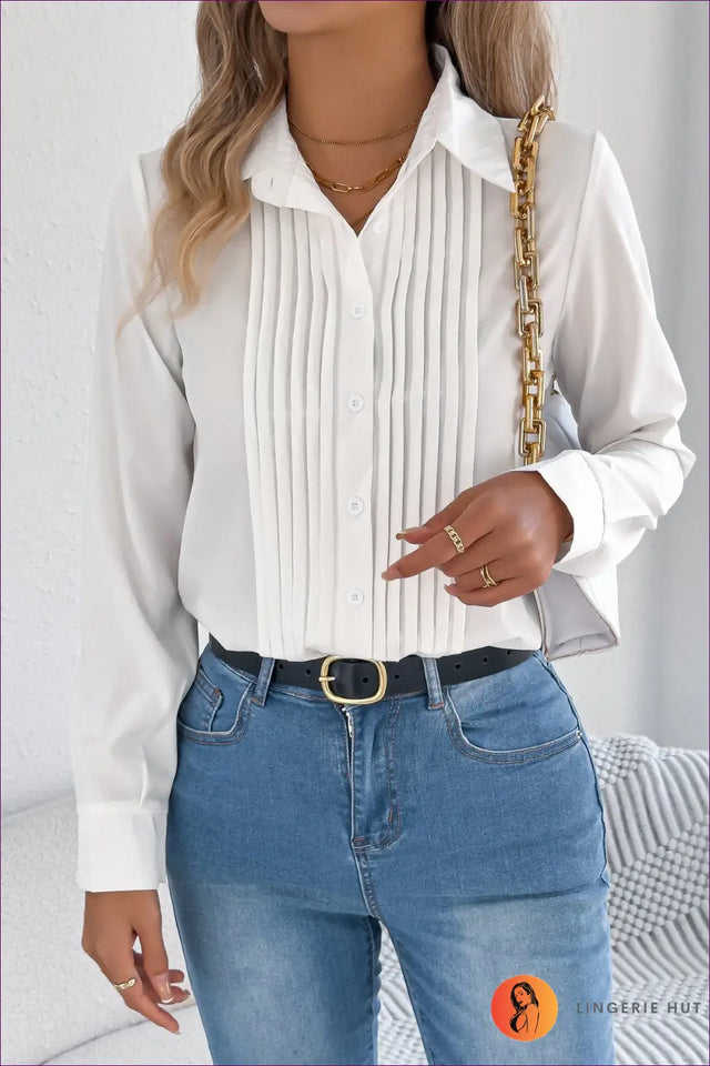 Pleated Front Blouse - Quiet Office Elegance