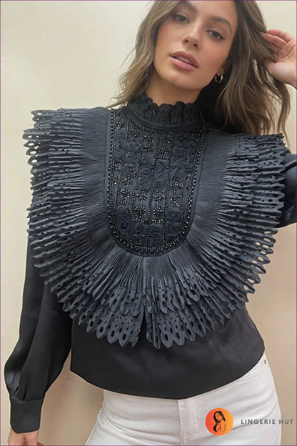 Blouse with Sequin Details - Victorian Romance - m / Black - Top - Lingerie Hut - All Season • Cutout • Evening Wear