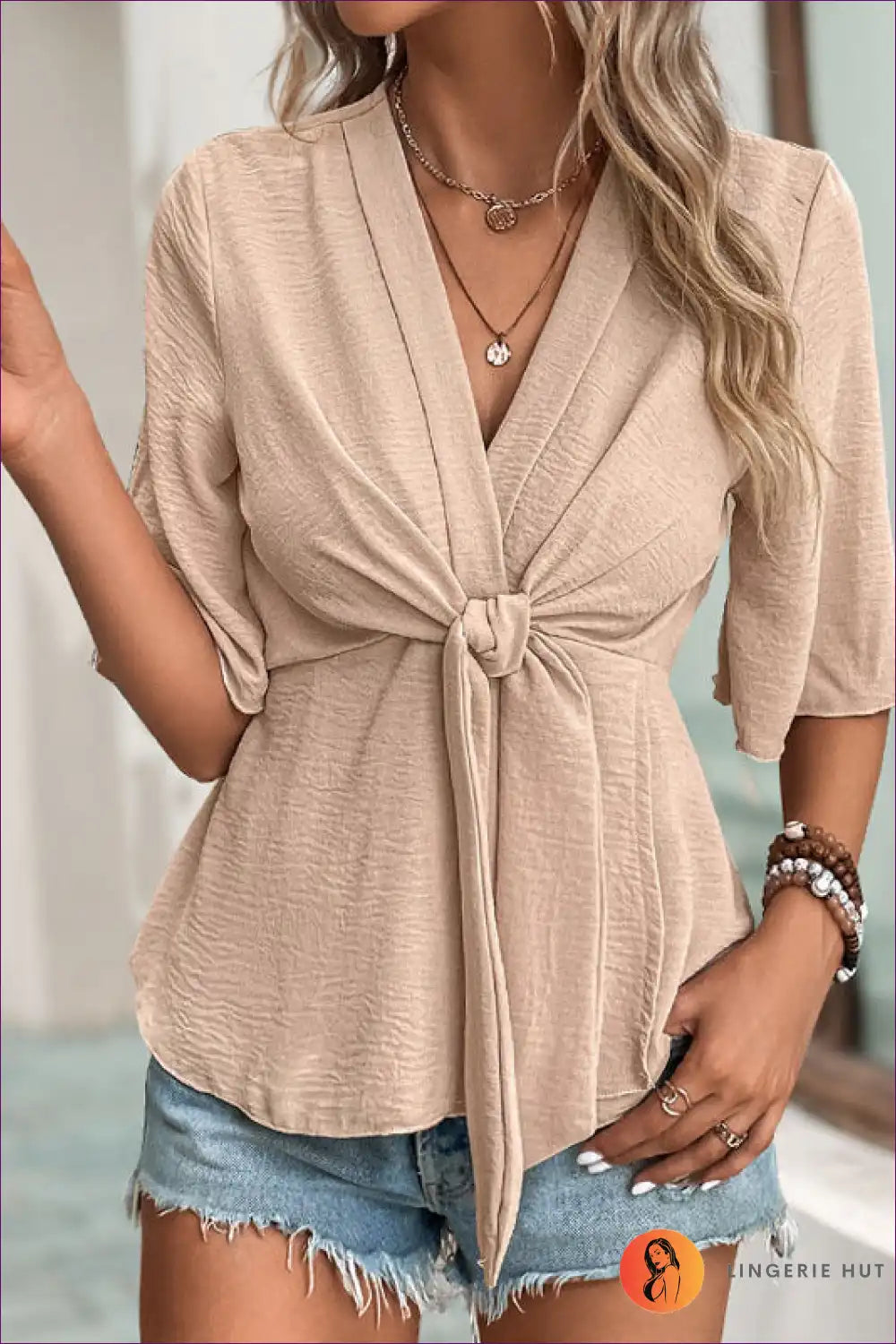 Blouse with Tie Front Detail - Effortless Chic for All Season, Blouse, Casual, Chiffon, Date Night