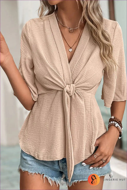 Blouse with Tie Front Detail - Effortless Chic for All Season, Blouse, Casual, Chiffon, Date Night