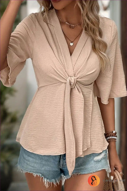 Blouse with Tie Front Detail - Effortless Chic for All Season, Blouse, Casual, Chiffon, Date Night