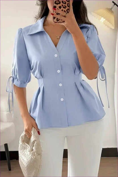 Blouse with Tie Sleeves - Feminine Professional for All Season, Autumn, Blouse, Casual, Cotton