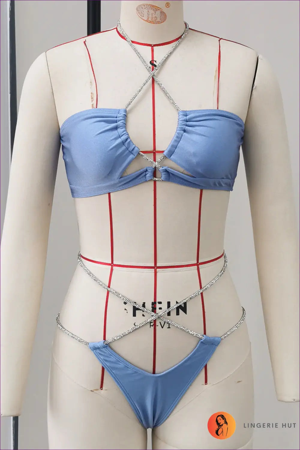 Blue Chain Cutout Bikini with Crossover Straps - Poolside Glint - s / Beachwear • just in • Polyester • Sexy - Lingerie