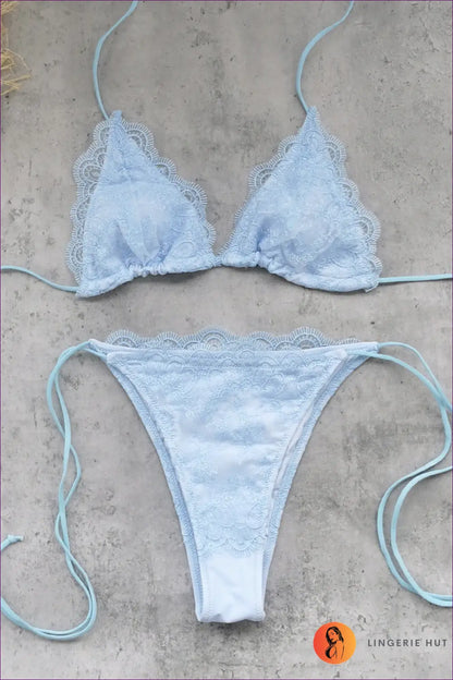 Blue Scalloped Lace Triangle Bikini - Soft Summer Mornings - s / Swimwear - Backless • Beachwear • Halter