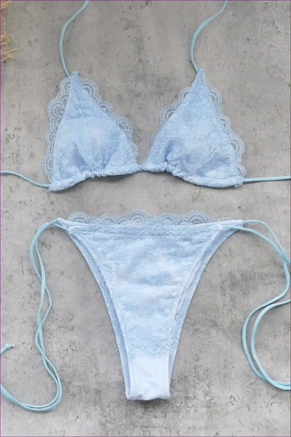 Blue Scalloped Lace Triangle Bikini - Soft Summer Mornings - Swimwear - Backless • Beachwear • Halter