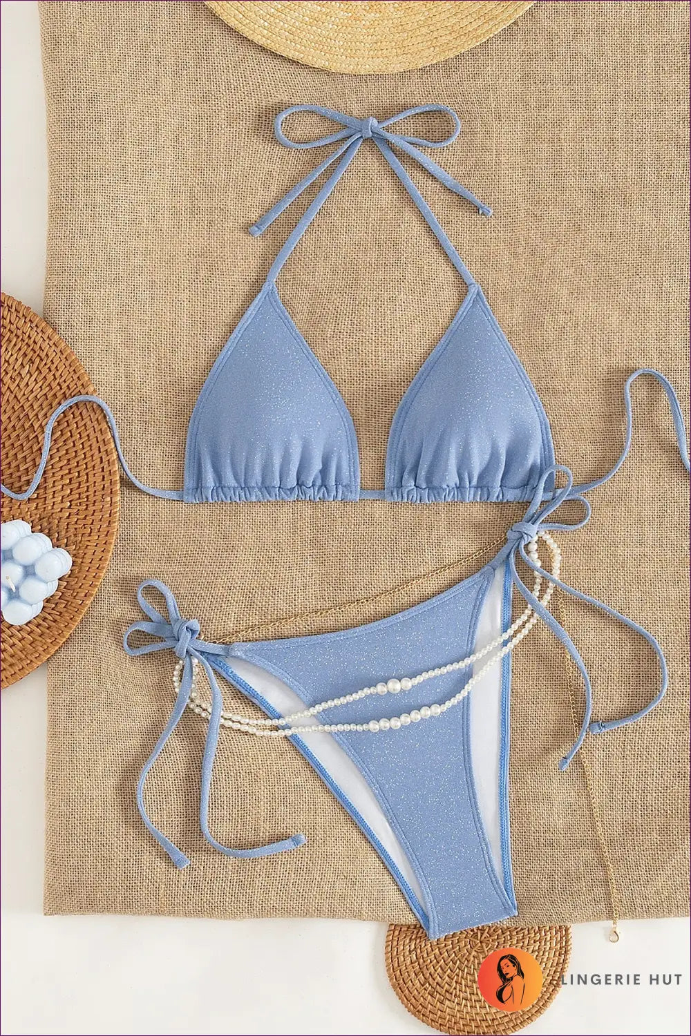 Blue Shimmer Tie-side Bikini with Halter Ties - Poolside Glint - s / Beachwear • just in - Lingerie Hut