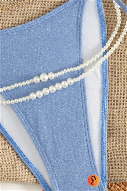 Blue Shimmer Tie-side Bikini with Halter Ties - Poolside Glint - Beachwear • just in - Lingerie Hut