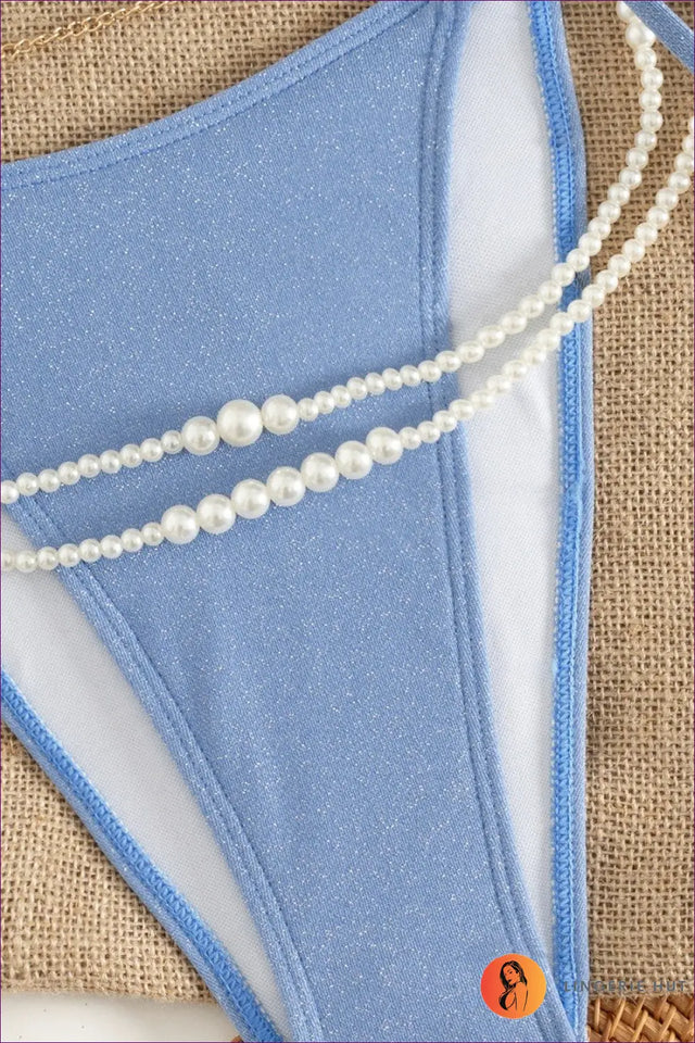 Blue Shimmer Tie-Side Bikini with Halter Ties - Poolside Glint
