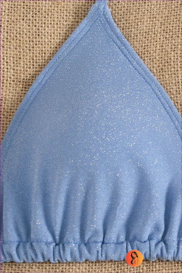 Blue Shimmer Tie-Side Bikini with Halter Ties - Poolside Glint