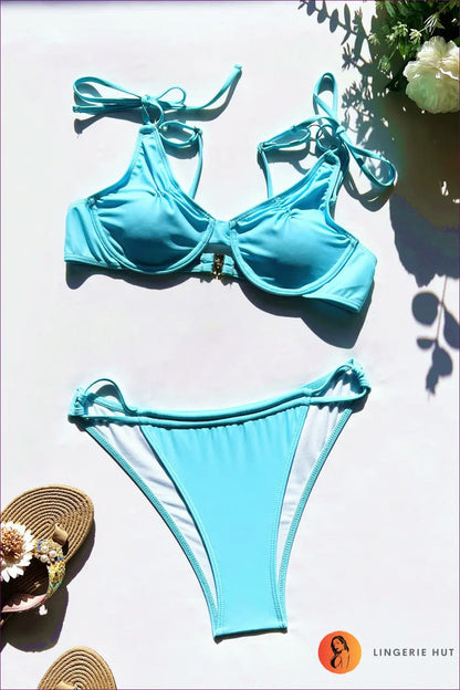 Blue Underwire Tie-strap Bikini with Ring Detail - Sun-soaked Ease - Beachwear • Boho • just in • Sexy • Summer