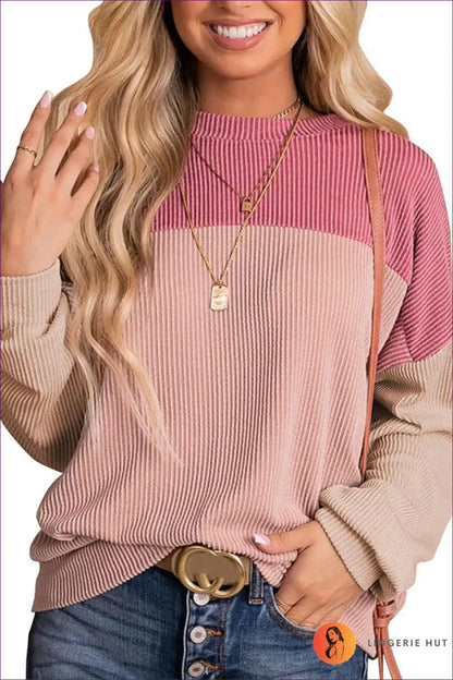 Blush Ombre Ribbed Sweater - Cozy Chic for Every Season Autumn, Casual, Everyday, Glamour, Loungewear