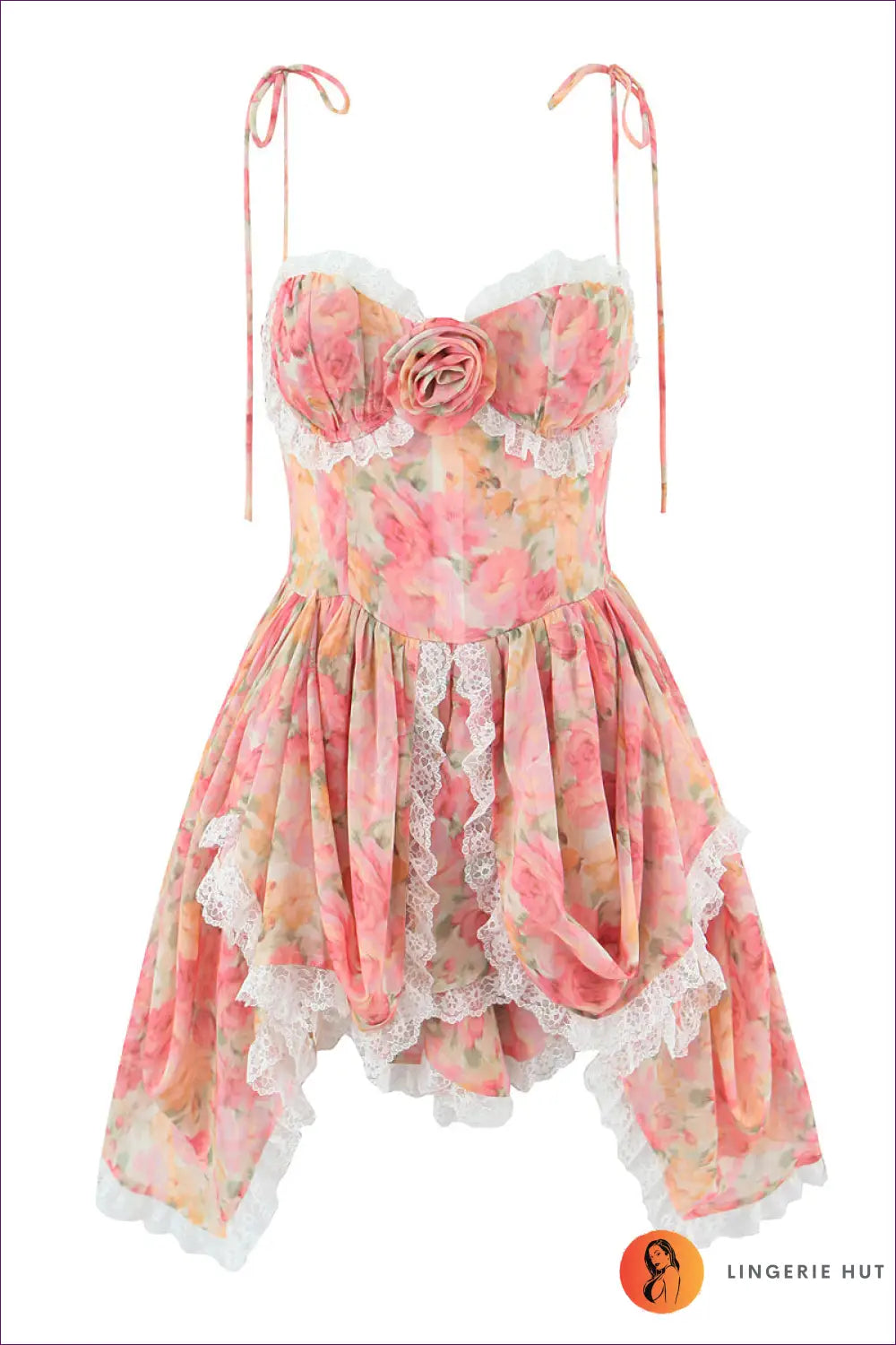Blush Pink Floral Mini Dress - Sweetheart & Ruffle Hem - s / Multi - Backless • Boho • Cutout • Elegant - Tinklebell