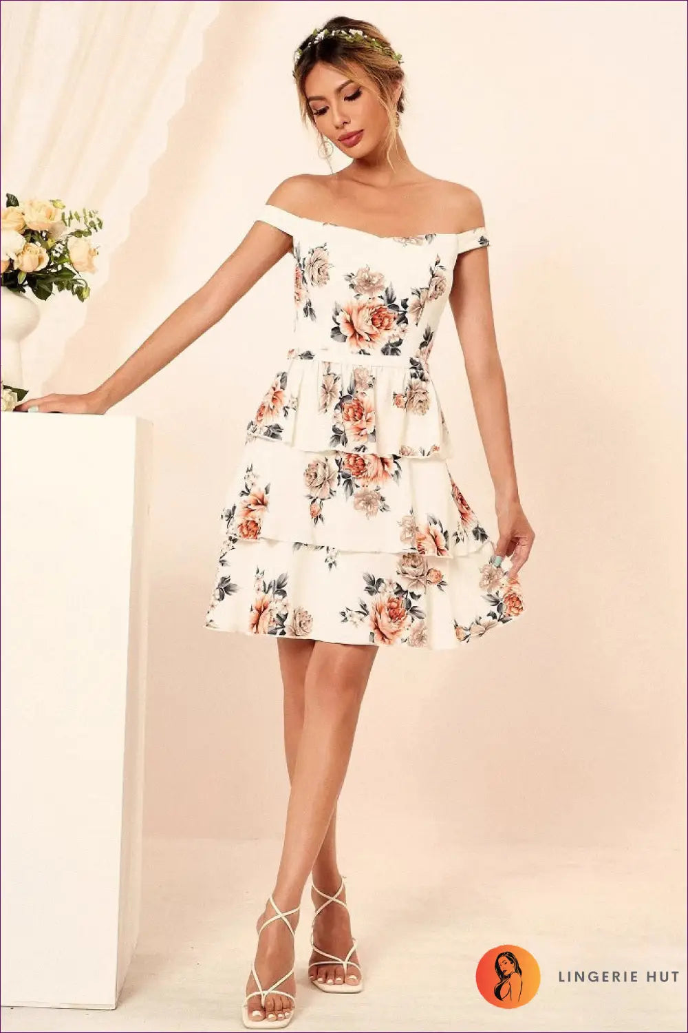 Blush Pink Floral Sweetheart Cami Mini Dress - Ruffle Hem - Backless • Boho • Cutout • Elegant - Joyease