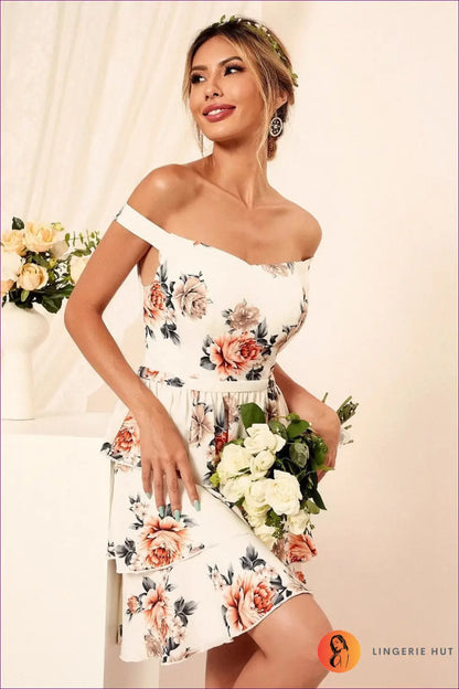 Blush Pink Floral Sweetheart Cami Mini Dress - Ruffle Hem - Backless • Boho • Cutout • Elegant - Joyease