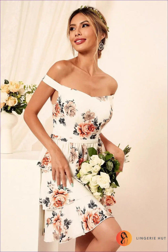 Blush Pink Floral Sweetheart Cami Mini Dress - Ruffle Hem