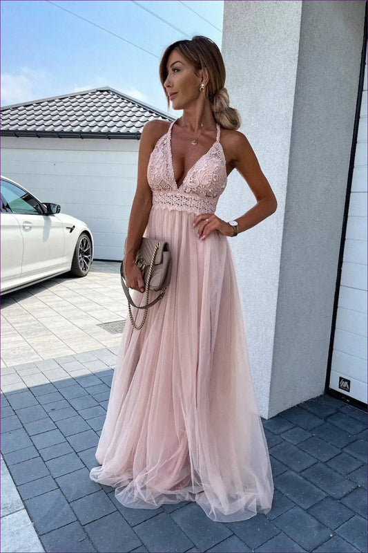 Blush Pink Lace Maxi Dress - Timeless Elegance for Date Night, Dress, Glamour, Maxi, n