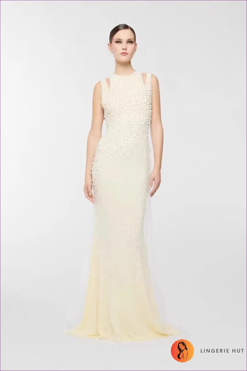 Bodycon Dress with Beaded Detail - Warm Weather Poise - m / Pale Yellow - Backless • Casual • Cotton • Dresses