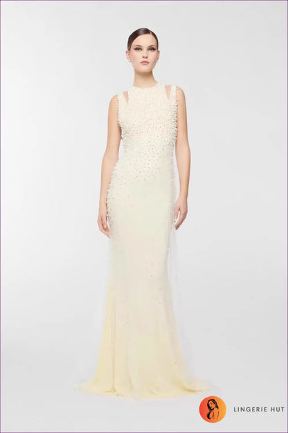 Bodycon Dress with Beaded Detail - Warm Weather Poise - m / Pale Yellow - Backless • Casual • Cotton • Dresses
