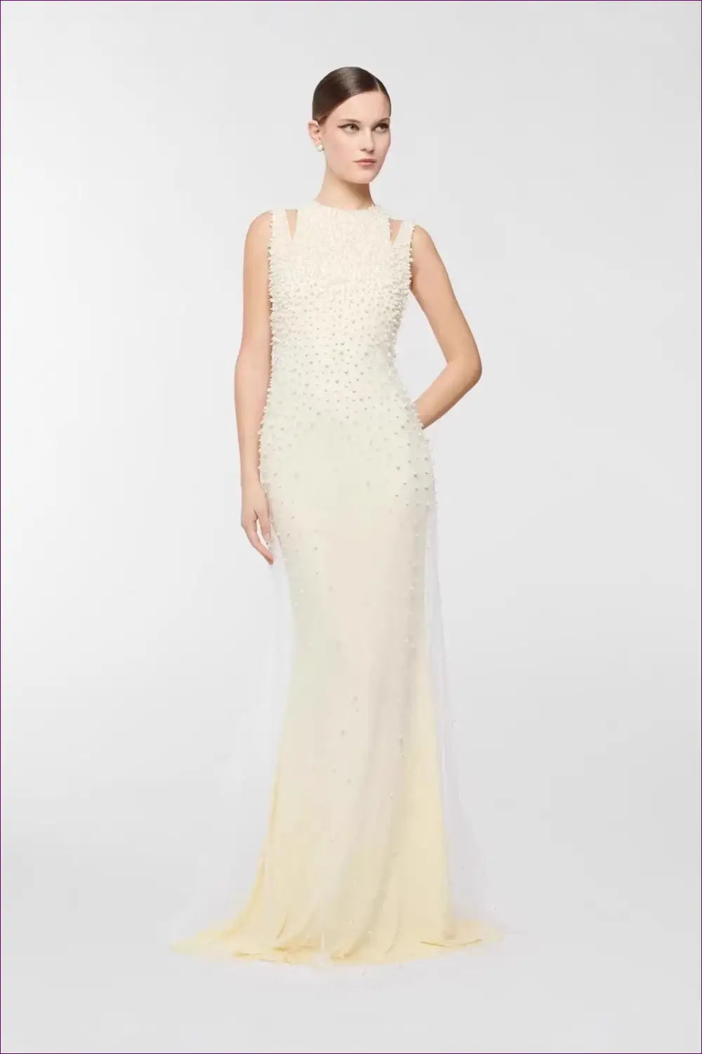 Bodycon Dress with Beaded Detail - Warm Weather Poise - m / Pale Yellow - Backless • Casual • Cotton • Dresses